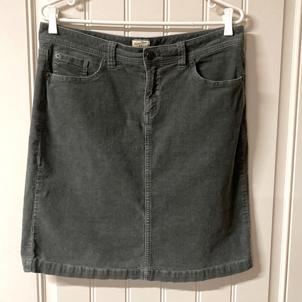 Heritage Denim by Bass Size 10 Modest Corduroy Skirt Gray 5 Pocket Button & Zip